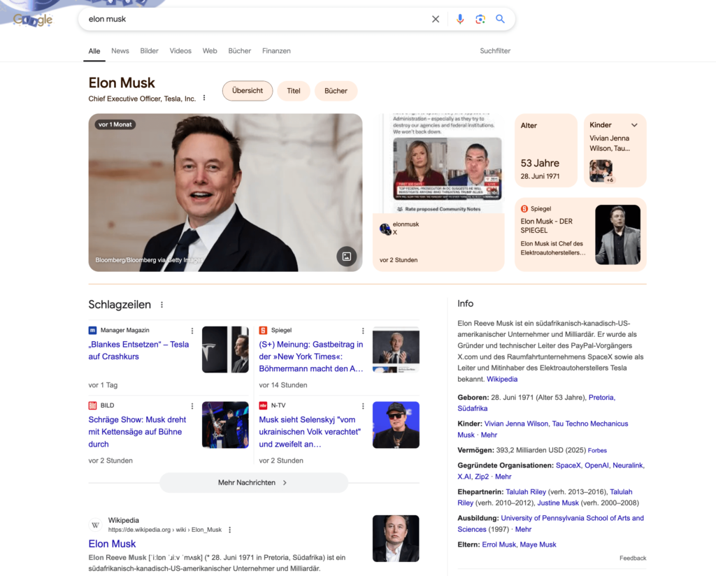 Google Knowledge Panel von Elon Musk